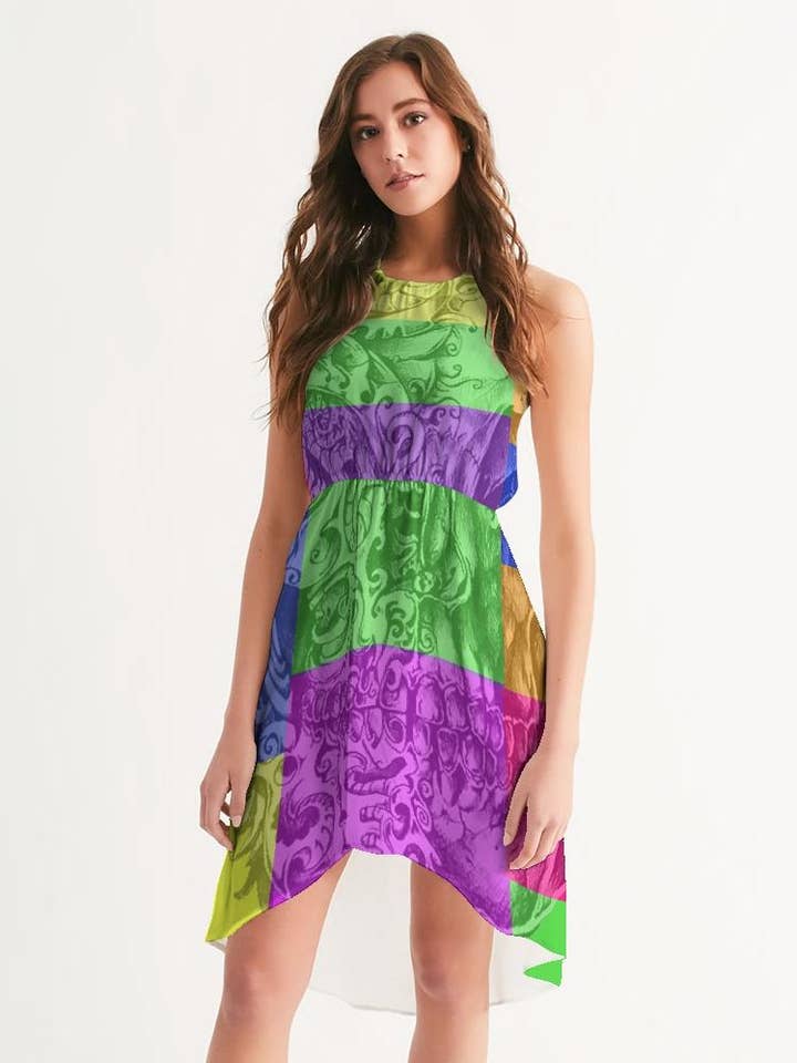 Skull Bow Women's High-Low Halter Dress for wholesale by Dwayne Elliott Collection