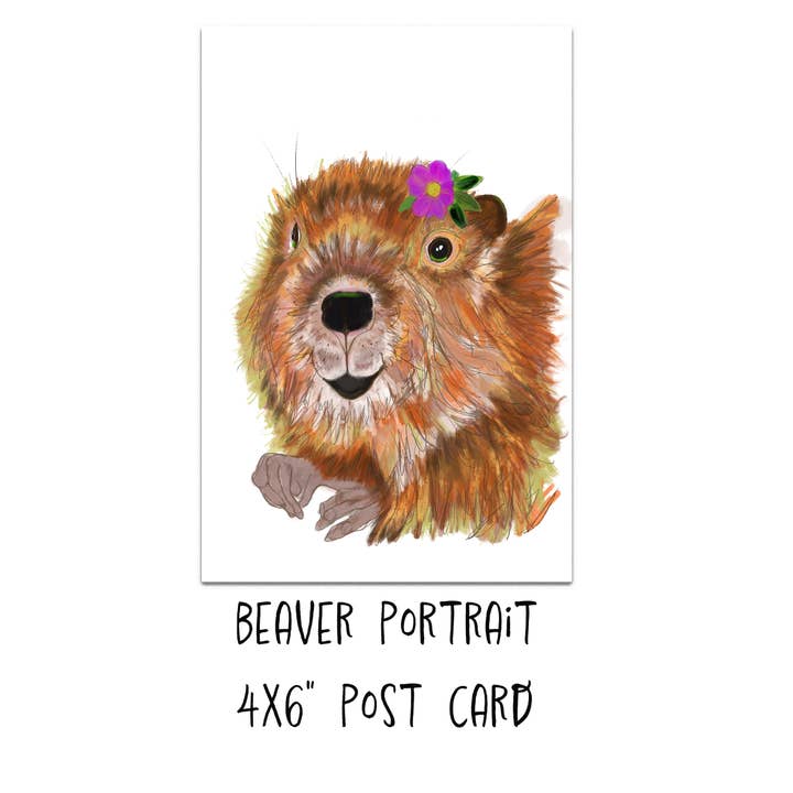 Post Card portrait of Mrs Beaver from original illustration for wholesale by Caroline Scagel Studio