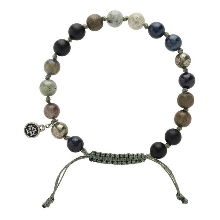 Bracciale Mala da uomo e unisex Grey Woo+Gemstone Mix per la vendita all'ingrosso da parte di Mala and Mantra