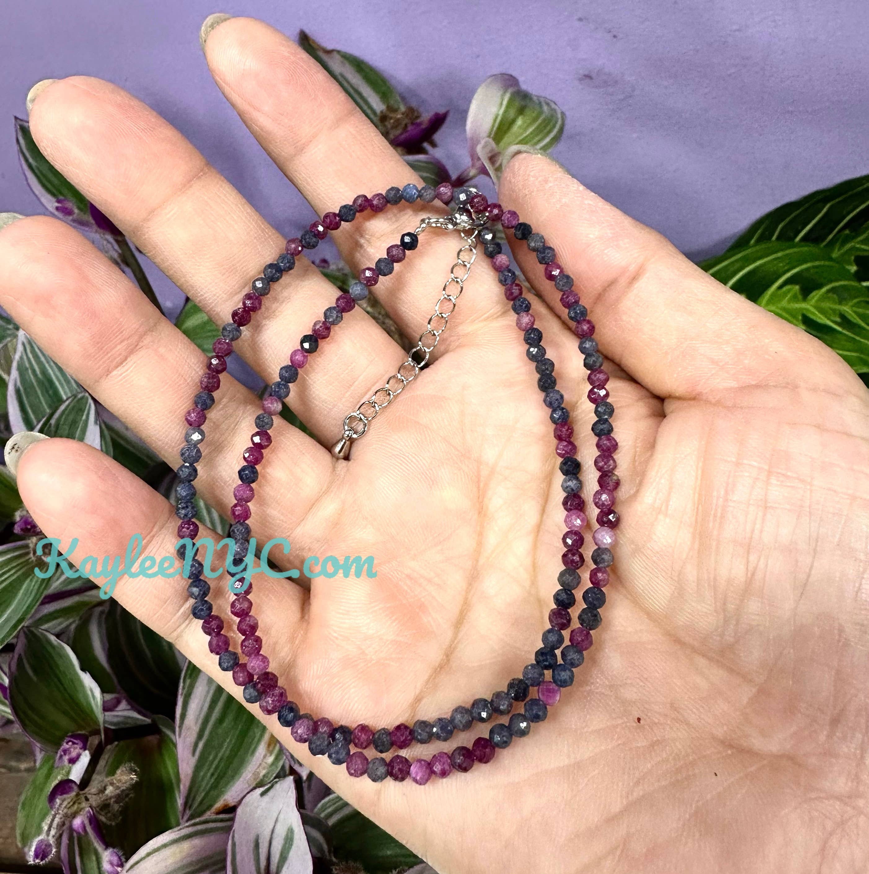 KayleeNYC - Wholesale Beaded/Pearl Necklace - 3mm Natural Ruby & Sapphire Necklaces Crystal2