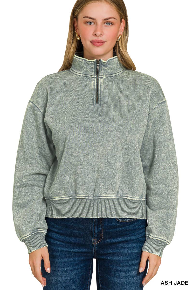 Vanilla Monkey - Vendita all'ingrosso Felpa - Donna - Pullover con mezza cerniera in pile lavato ad acido0