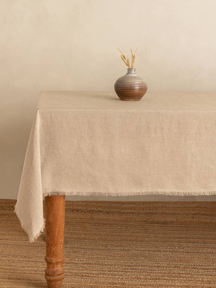 Fringed Linen Tablecloth – Casual Everyday Dining for wholesale by Live Linen