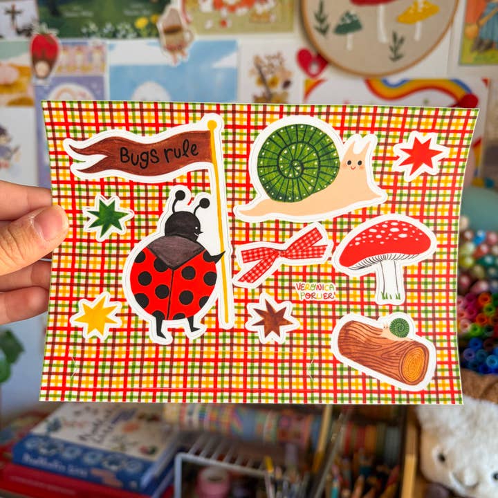 Little Ground Friends Sticker Sheet for wholesale by Veronica Porlier Illustrations