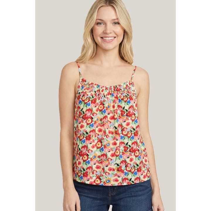 SMOCKED FLORAL PRINTED TANK TOP for wholesale by STACCATO