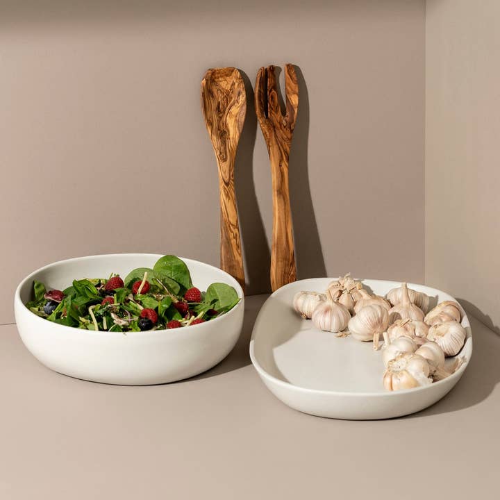 GHARYAN Stoneware & Olive Wood Tableware | Ships from USA – Großhandel Servierteller – Servierplatte, Schüssel & Olivenholz-Set