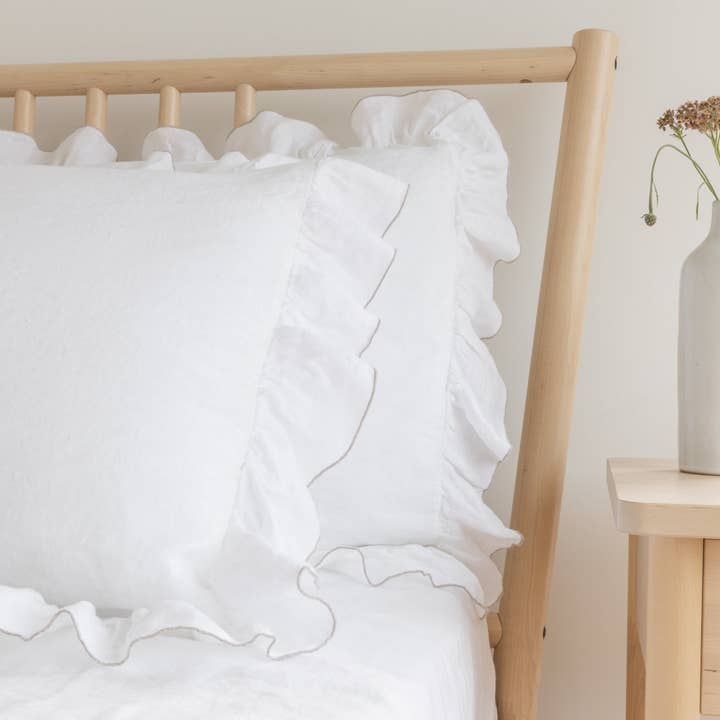 Amurelle - Wholesale Bedding Pillowcase/Sham - Breeze Linen Ruffle Pillowcase Pair - Snow White6