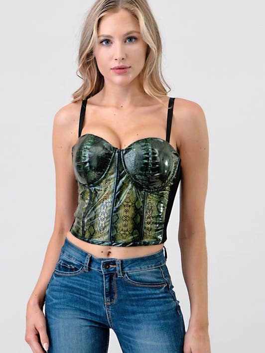 K-Pop Snake Skin Vinyl Bustier Cropped Top for wholesale by Lydia USA
