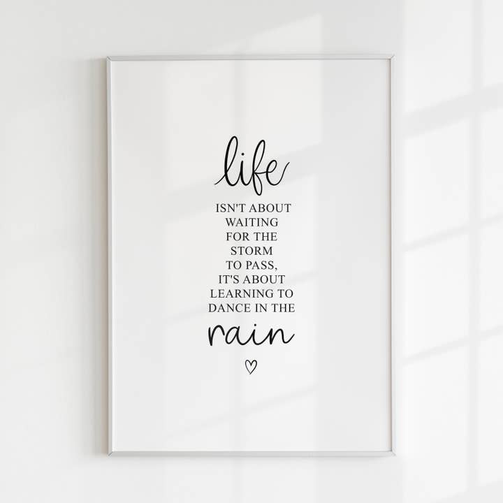 Livet handlar inte om att vänta på att stormen ska passera regntryck för wholesale av Kalm Lettering