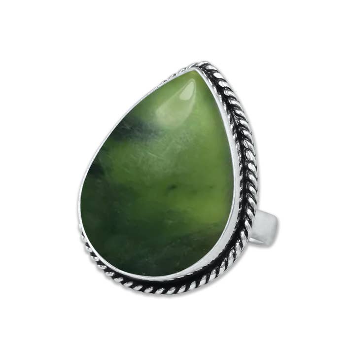 Handmade Jewels - Wholesale Cocktail/Statement Ring - Nephrite Jade Rings – Handmade, Silver-Plated, Bohemian (Made To Order)2