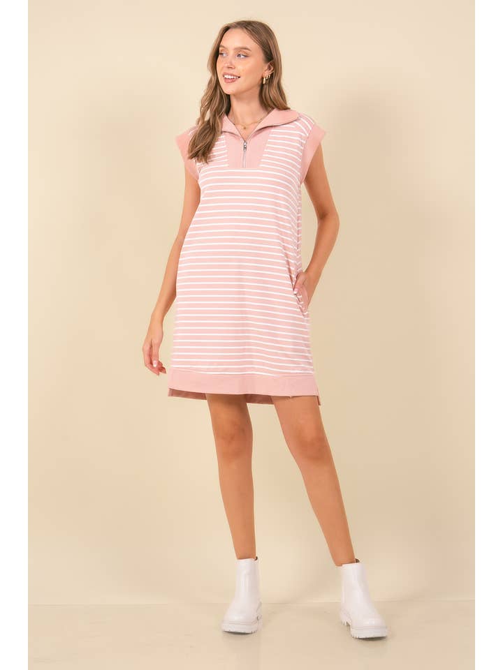 Doe and Rae - Wholesale Dress - Women's - STRIPED FRENCH MINI DRESS W/ SIDE POCKETS - 27871D9