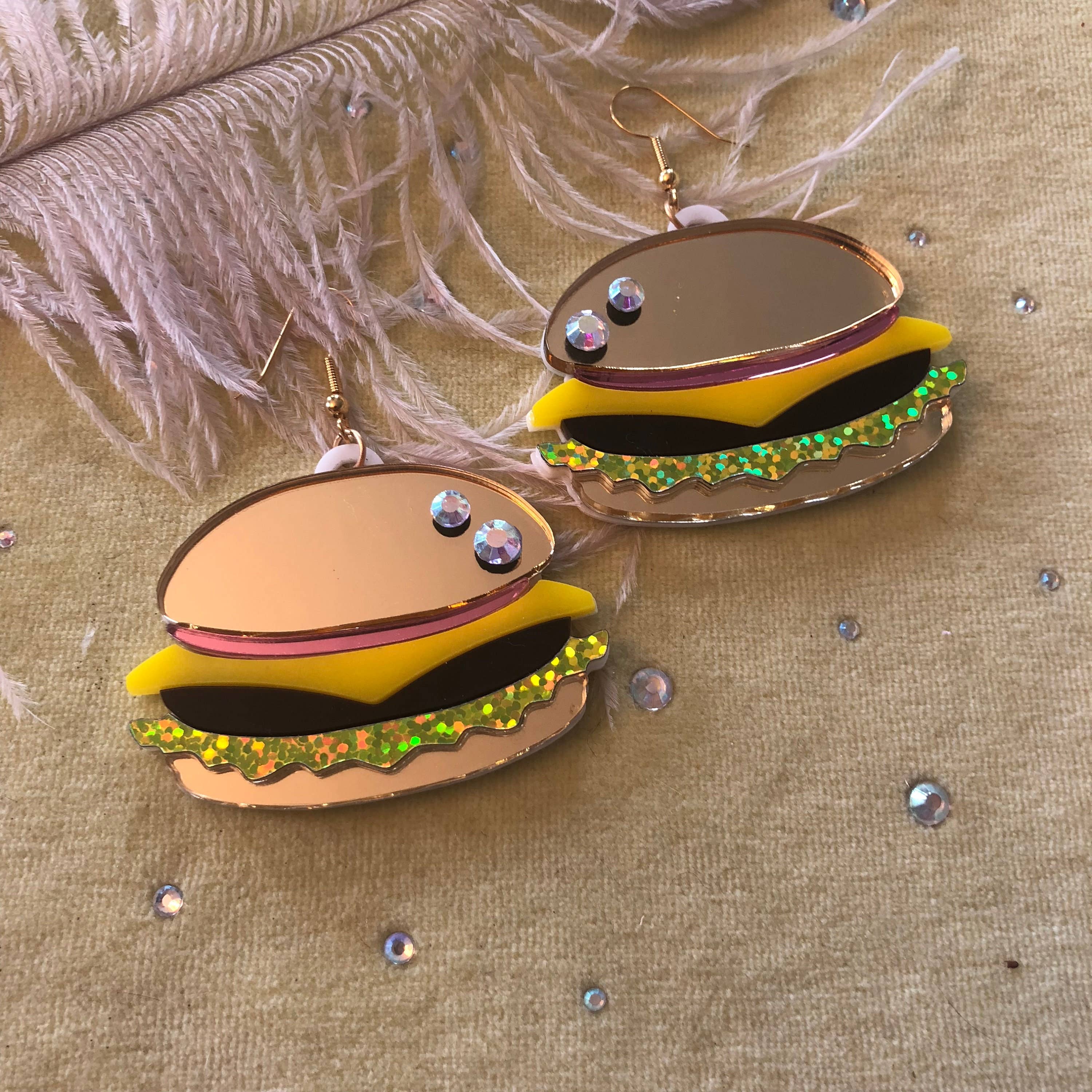 I'm Your Present - Venta al por mayor Pendientes colgantes - Pendientes grandes para hamburguesa con forma de comida, acrílico cortado con láser, joyería de plástico6