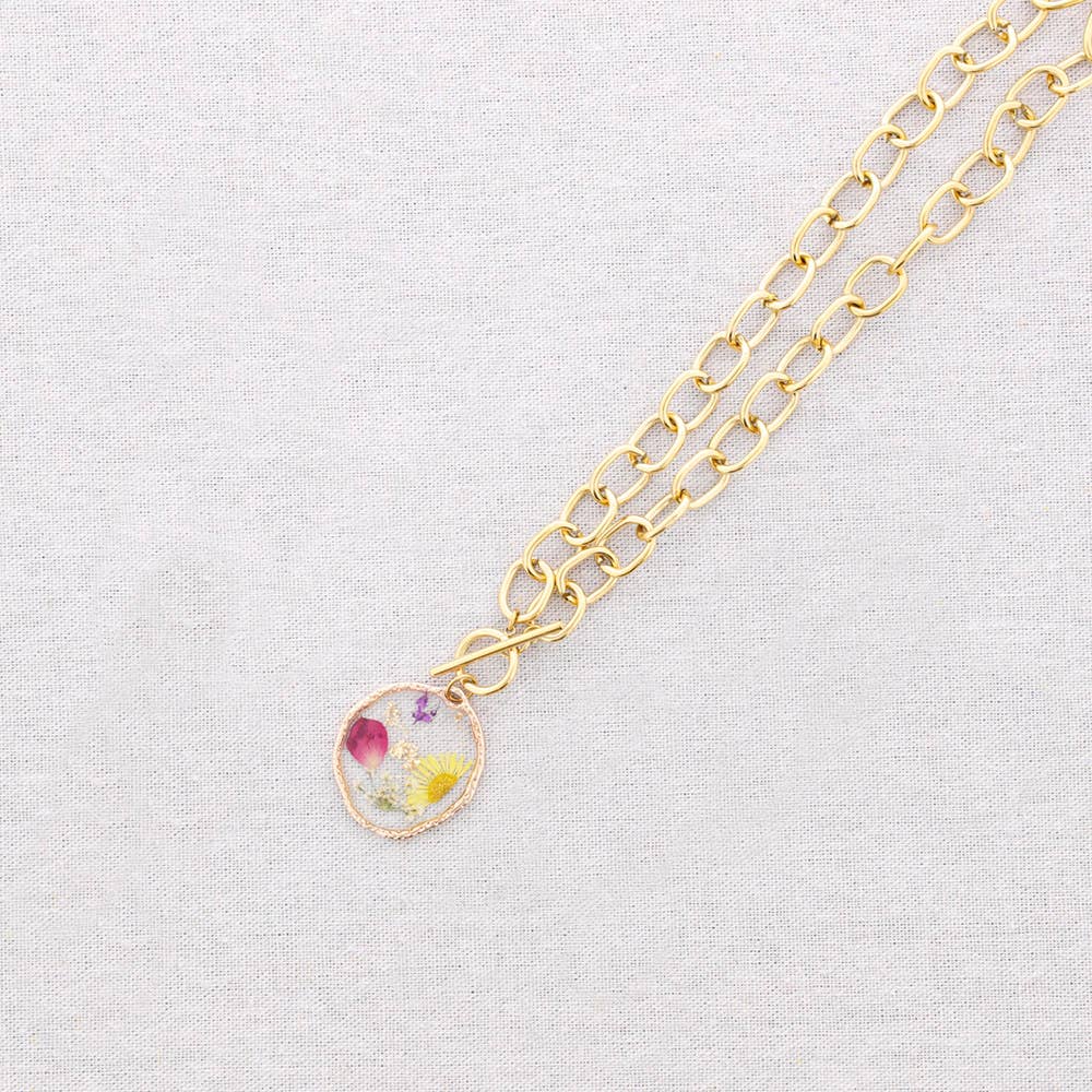 Sonata - Wholesale Snap Jewelry - Steel Choker with Dried Flowers Pendant7
