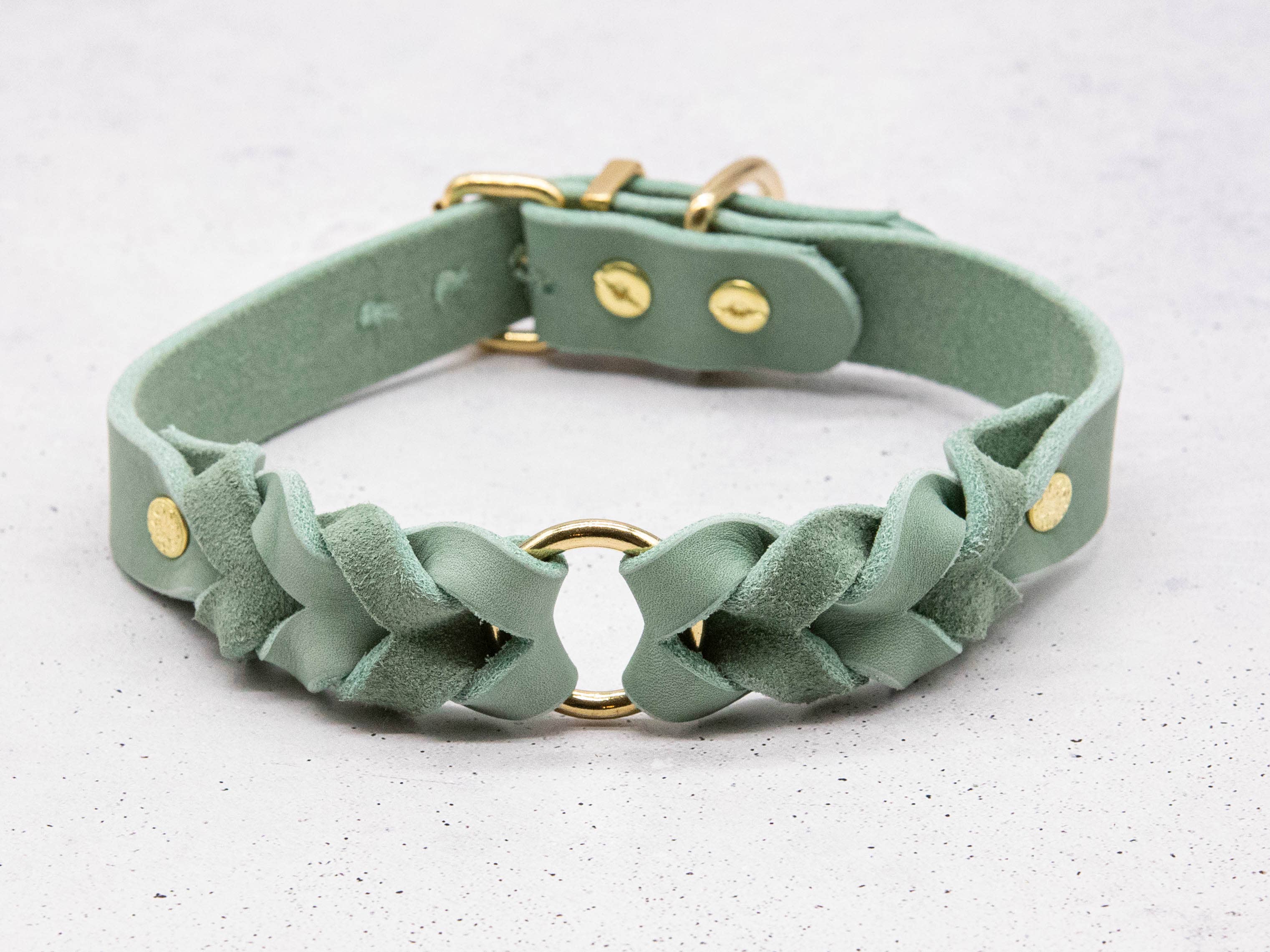 FOR LOVELY DOGS / Linda Jansen – coleira - Cão por atacado – Coleira de couro verde-menta1