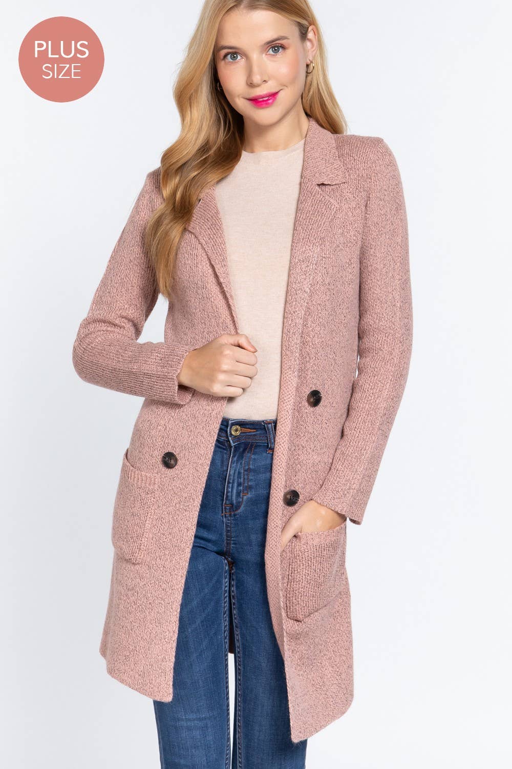 Active Basic | Active USA – wholesale Jacka - Dam – [PLUS SIZE] Långärmad tröjjacka med skårad krage3