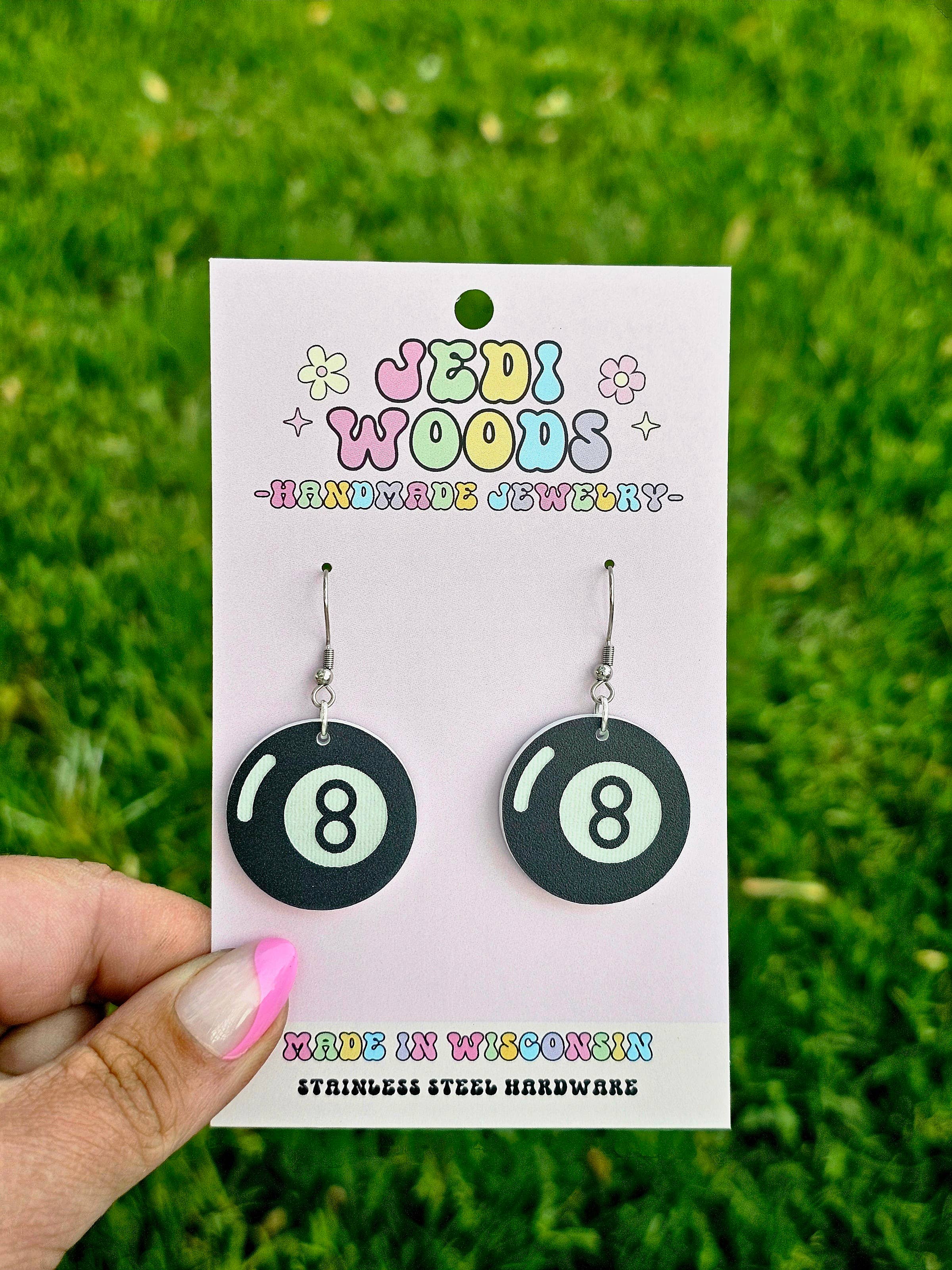 Jedi Woods LLC - Wholesale Dangle Earrings - Magic 8 Ball / Billards Ball Earrings3