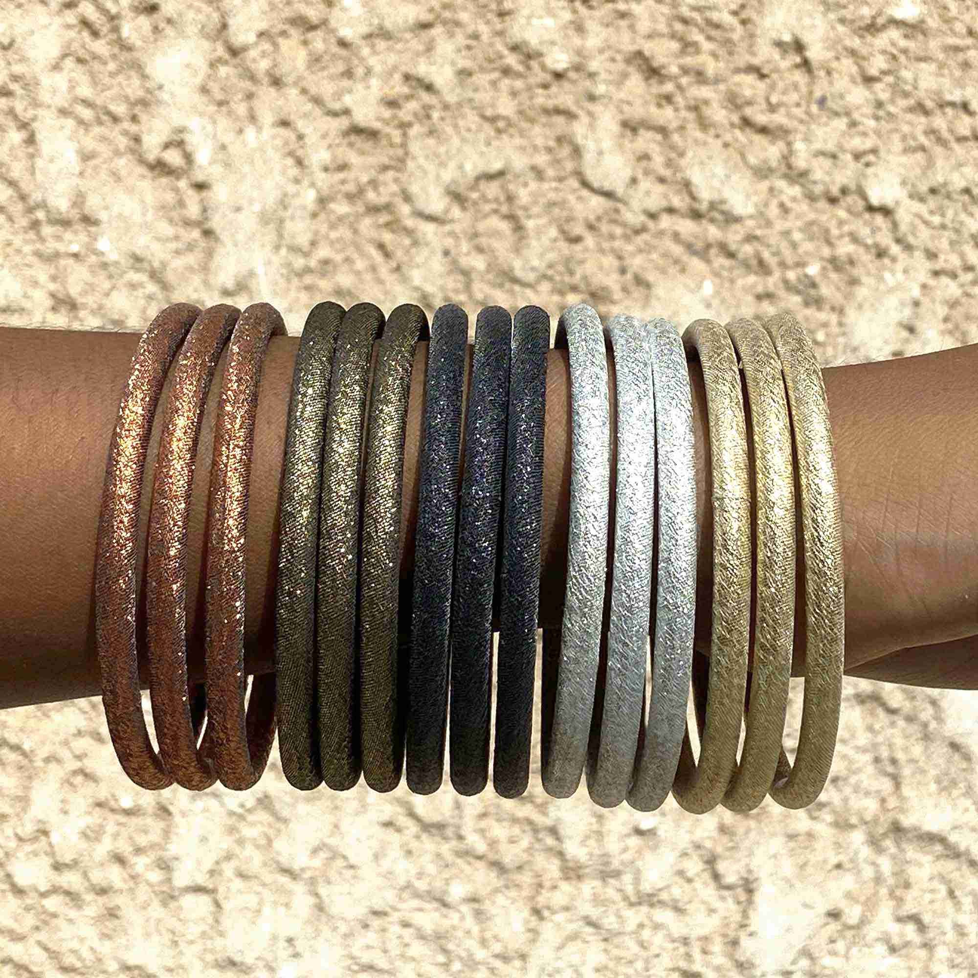 Melokane - Wholesale Bangle Bracelet - Sparkling fabric bangle bracelet in khaki-bronze color3