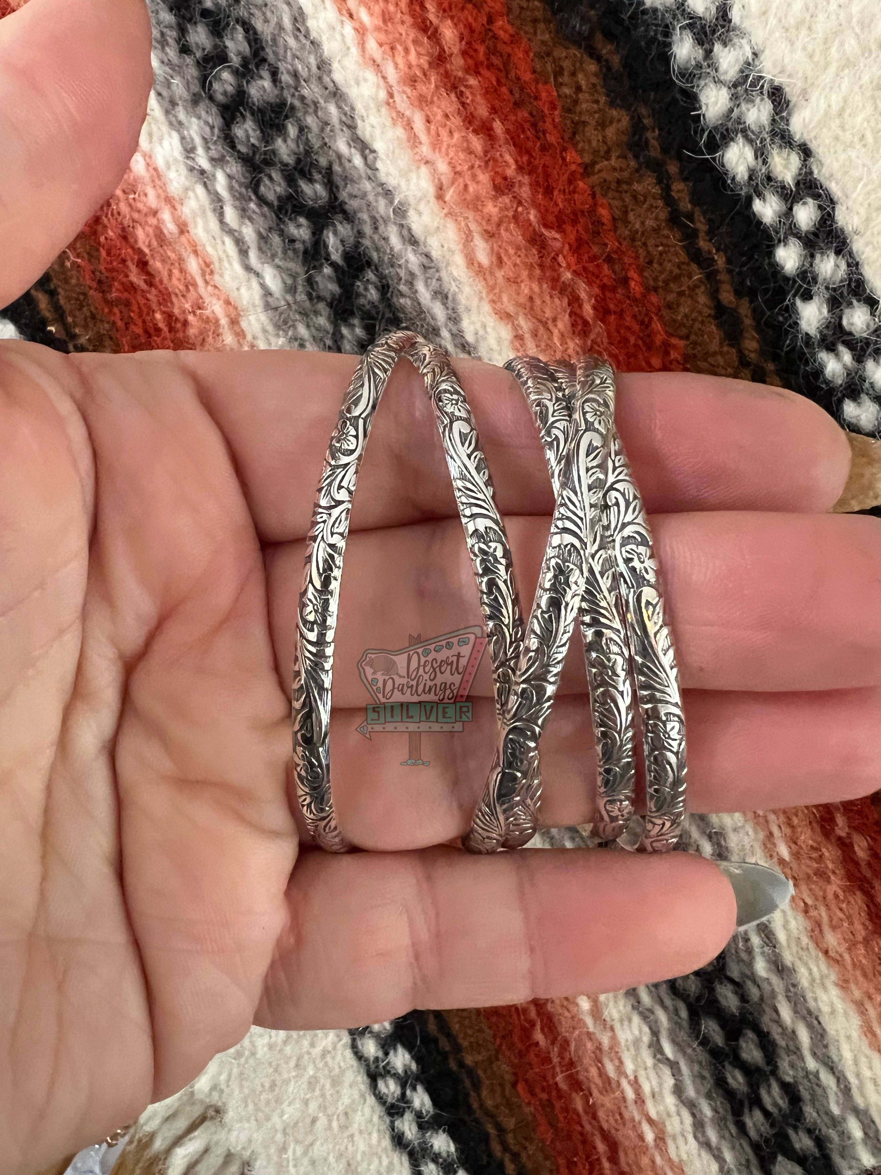 Desert Darlings Silver - Wholesale Bangle Bracelet - Sterling Silver Floral Bangle #222