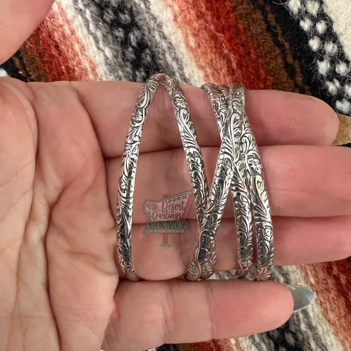 Desert Darlings Silver - Wholesale Bangle Bracelet - Sterling Silver Floral Bangle #222