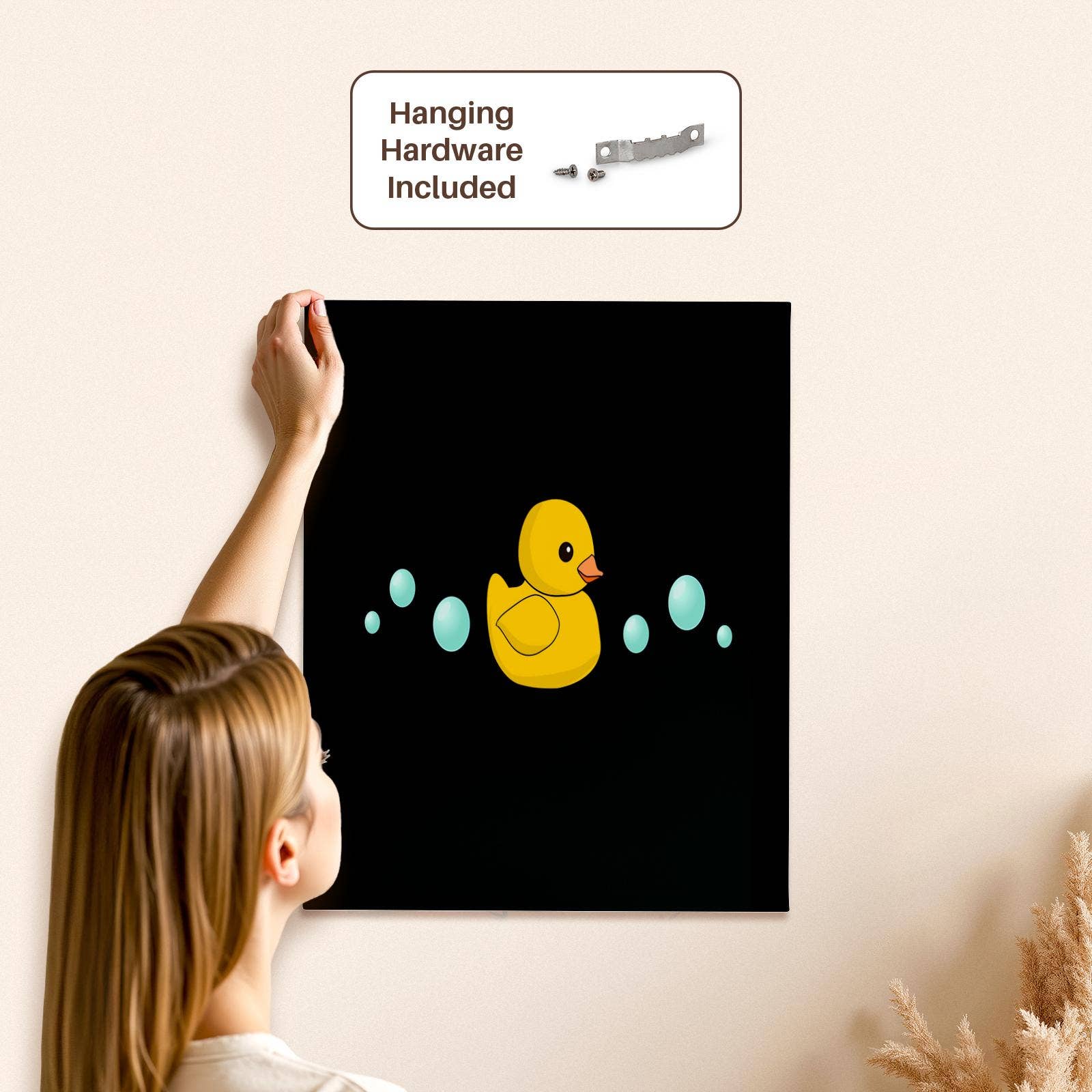 3dRose - Wholesale Art Print - 3dRose, Cute Yellow Rubber Duckie cartoon with soap bubbles - kawaii ducky on black - adorable sweet duck, Museum Grade Canvas Wrap4