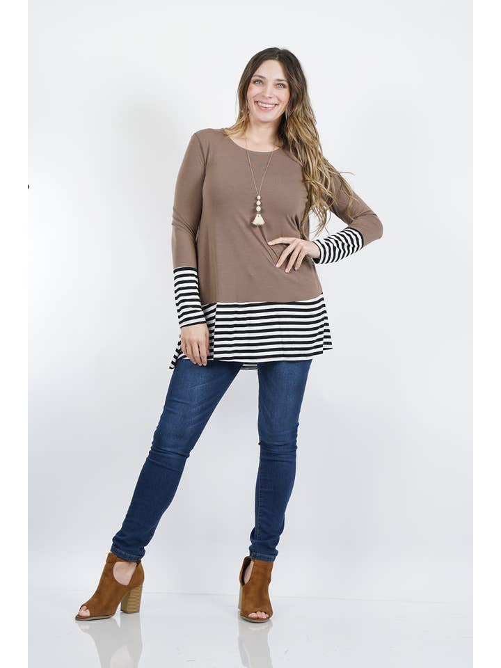 42POPS - Wholesale Knit Top - Women's - ,.SI-10950 PLUS SIZE Striped block side-pocket tunic2