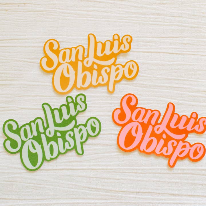 San Luis Obispo Hand Lettered Weatherproof Die Cut Sticker for wholesale by Beka Gene Studio