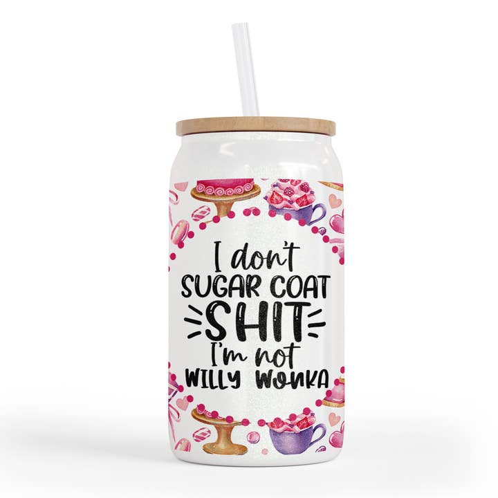 tcbco - Wholesale Drinking glass/cup - I Don't Sugar Coat Shit 16 oz Shimmer Glass Jar