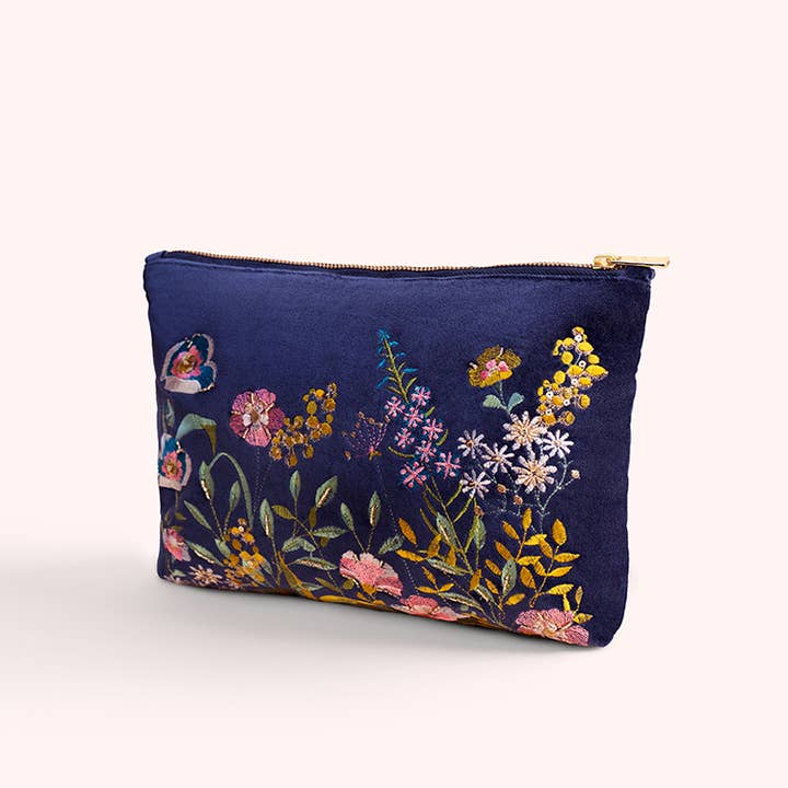 *Pre-Order AW26* Navy Floral Hedgerow Zip Pouch for wholesale by Powder Design inc - US