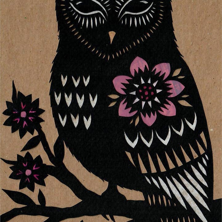 Owl's Gaze Kunstdruck aus geschnittenem Papier, 12,7 x 17,8 cm für den Großhandel von Rural Pearl: Cut Paper Art by Angie Pickman