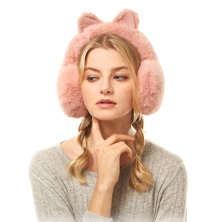 Fashion City – wholesale Earwarmers / ear muffs – women's – Solid Faux Fur Earmuffs with Cat Ears