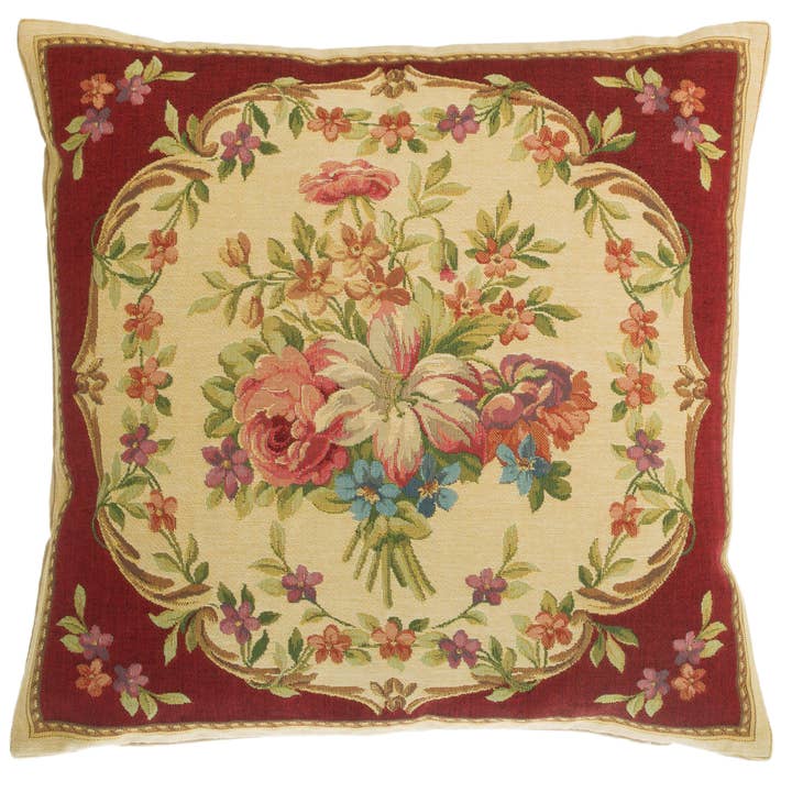Almofada Decorativa Francesa com Buquê de Flores | Vermelha por atacado de yapatkwa - art of the loom