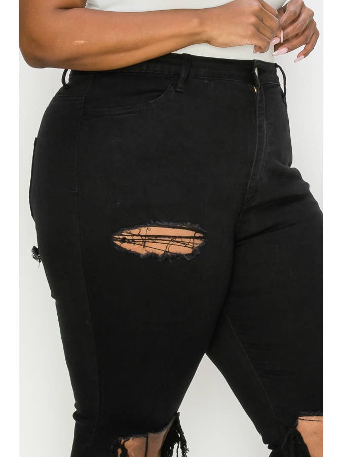 The Map Jeans - Vente Jean – femme - Jean évasé noir pour femme 8402P avec lien à nouer en bas8