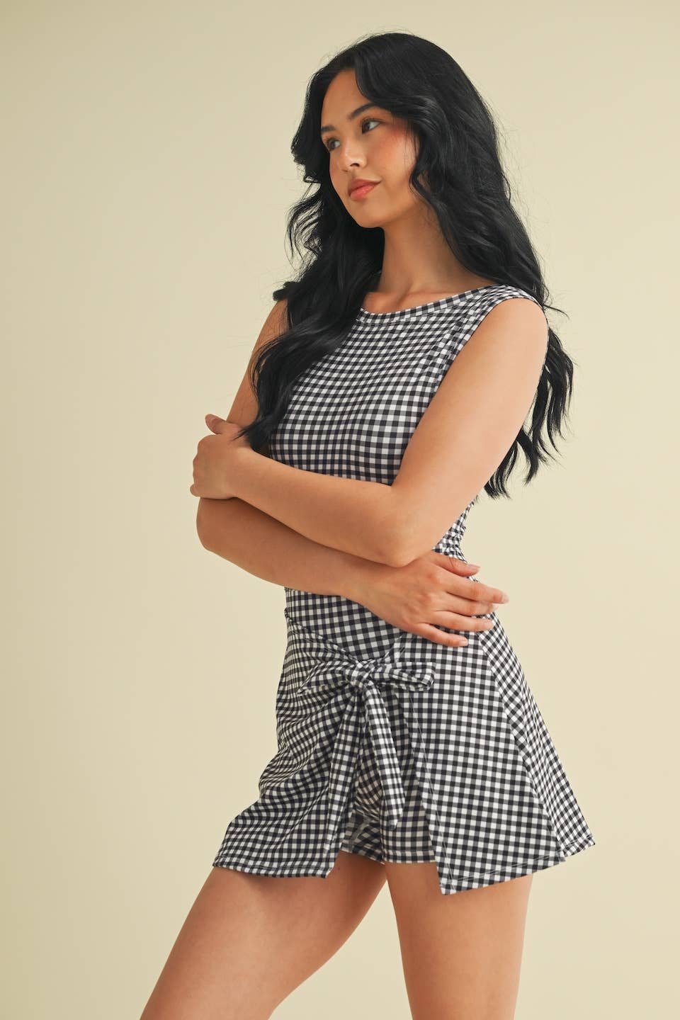 KIMBERLY C - Wholesale Athletic Dress - Women's - Gingham Print Sleeveless Wrap Tie Front Dress 59