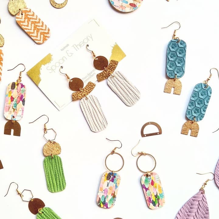 Spoon & Theory Handmade - Wholesale Dangle Earrings - Spring Bella Cork + Leather Fusion Trendy Statement Earrings2