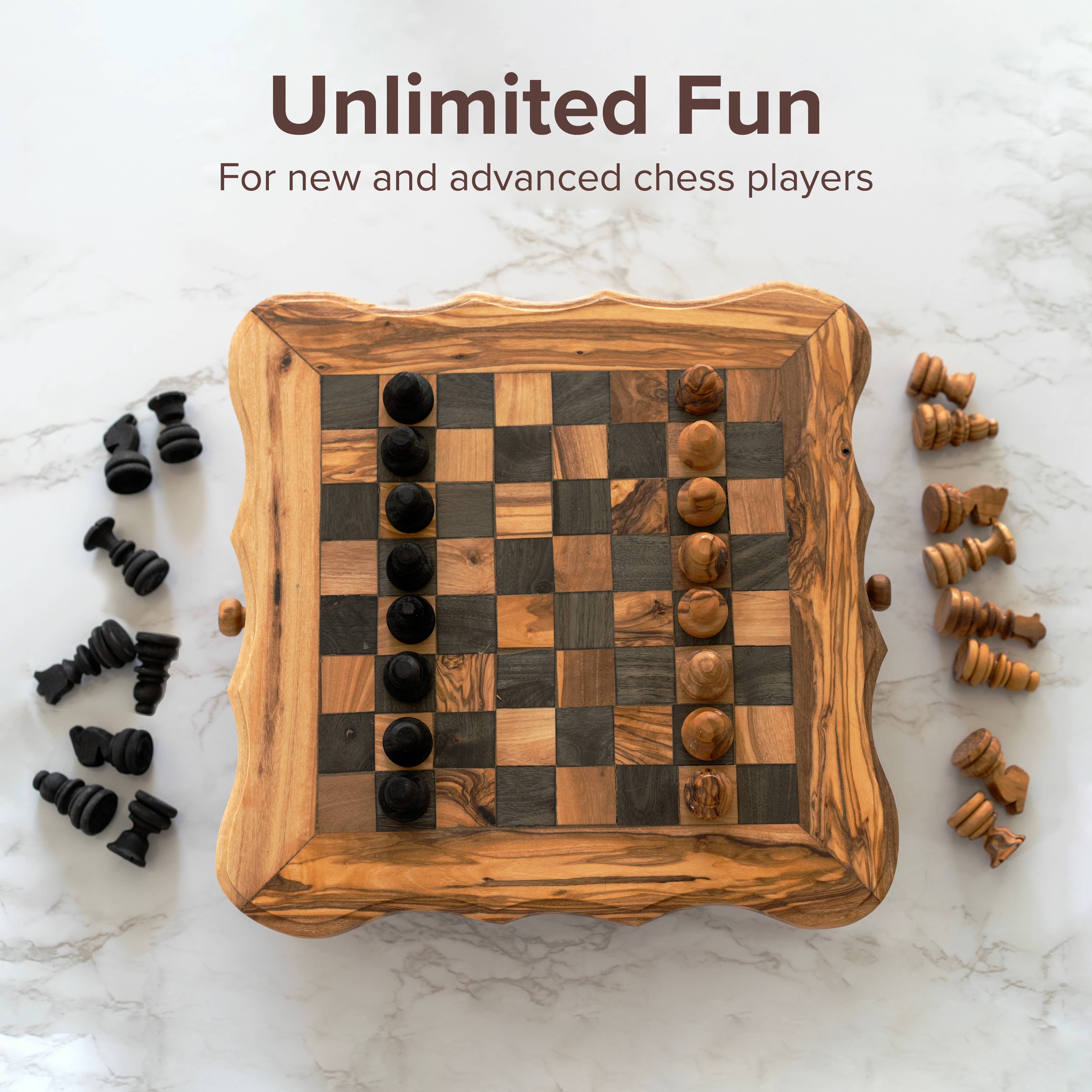 Next Day Shop - Vente Jeux de société - Jeu d'échecs en bois d'olivier fait main, échiquier antique2