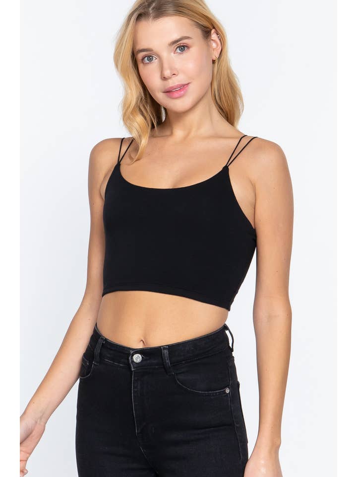Active Basic | Active USA - Wholesale Camisole - Women's - Elastic Strap Two Ply Knit Cami Crop Top