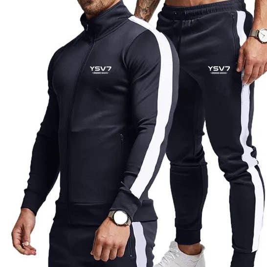 MENS NAVY BLUE AND WHITE FITTED TRACKSUIT for wholesale by YSV7