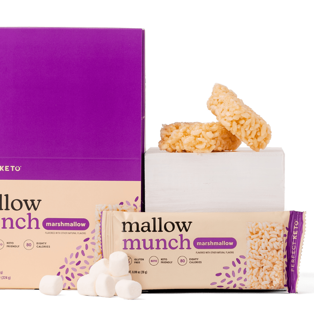 Perfect Keto - Wholesale Snack Bar - Mallow Munch (8 Count)- Low Calorie, Low Carb, Krispy Bar7
