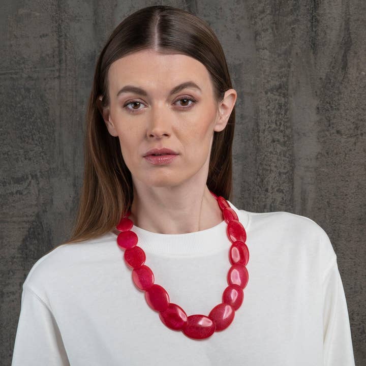 Namana – wholesale Beaded/pearl necklace – Long Bright Pink Chunky Statement Necklace for Women