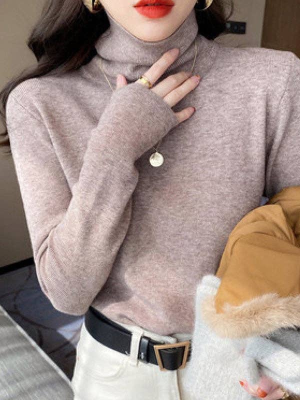 UZ Wholesale Store – Großhandel Strickpullover – Damen – Einfache, dünne, langärmlige, einfarbige Pullover mit hohem Kragen5