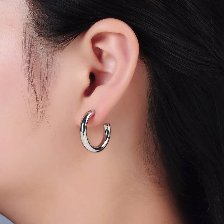 Aim Eternal - Wholesale Hoop Earrings - Silver Filled 35mm Minimalist C-Shaped Hoop Earrings | AD7251