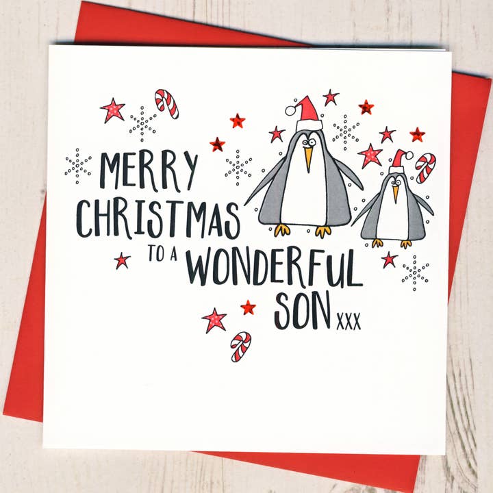 Merry Christmas To A Wonderful Son Card for wholesale by Eggbert & Daisy
