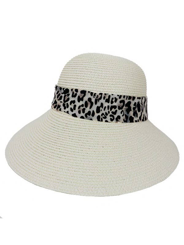 Leopard Patterned Visor Brimmed Toyo Straw Sun Hat for wholesale by Cap Zone