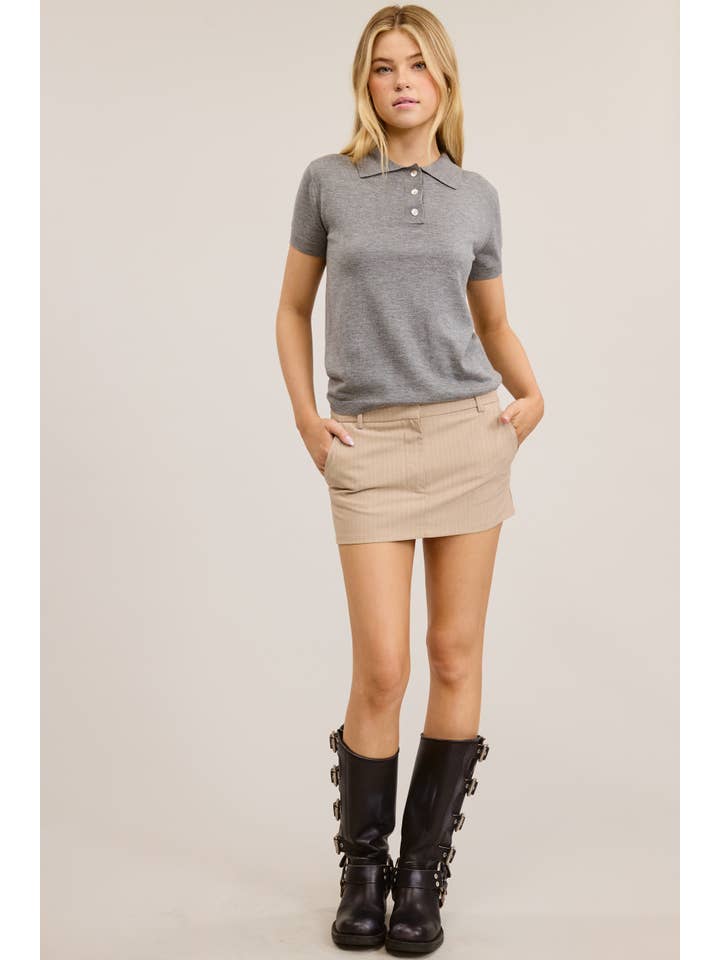 Mimosa - Wholesale Knit Top - Women's - Buttoned Collar Short Sleeve Knit Polo Top1