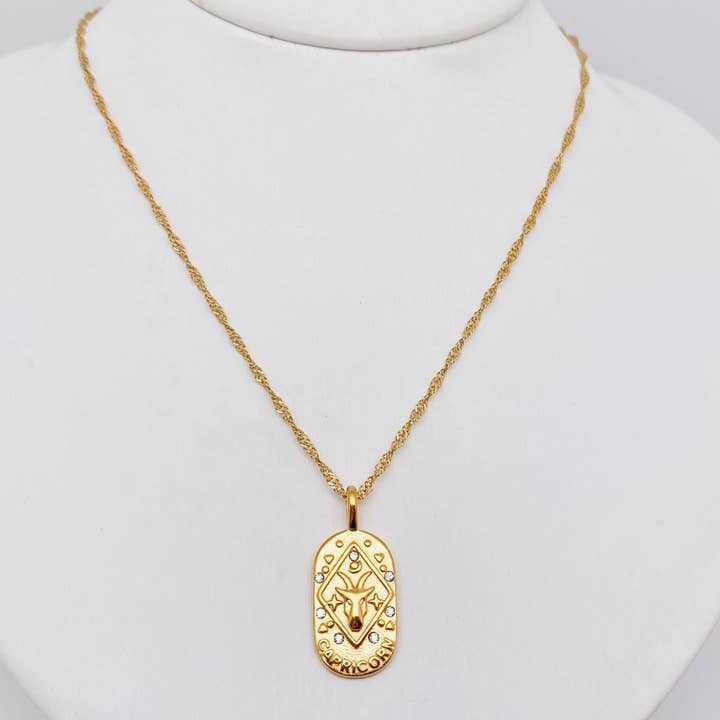 Mio Queena - Wholesale Pendant/Charm Necklace - Zodiac Design 18K Gold Plated 12 Constellation Necklace -FGS6
