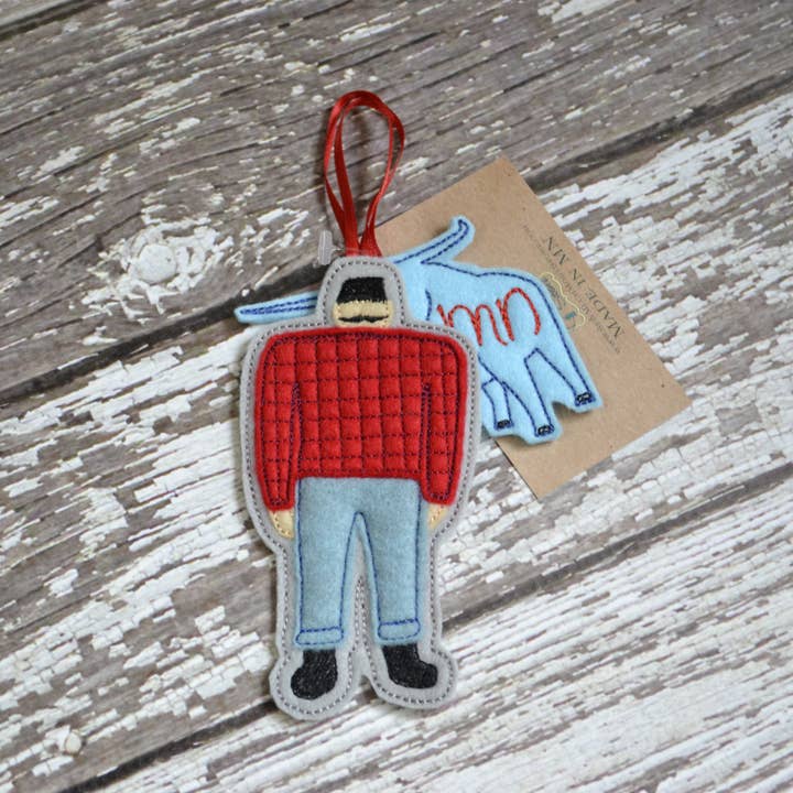 SewMuchMoreStore - Wholesale Ornament - Lumberjack and Blue Ox Embroidered Felt Ornament Pack