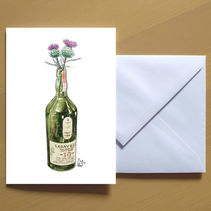 Thistles in Lagavulin Greeting card for wholesale by Lee McGuire Art