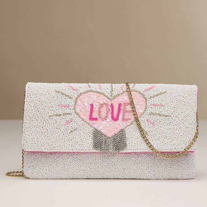 Beaded Love Heart Clutch with Chain Strap for wholesale by Frem