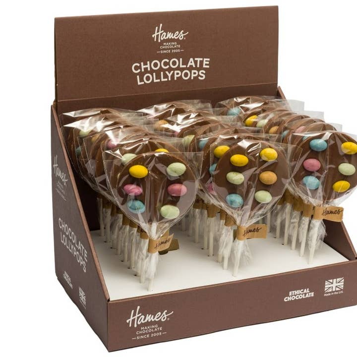 Hames Chocolates - Wholesale Chocolate Covered Sweets - UK ONLY. Milk Chocolate Lollipops With Speckled Eggs.