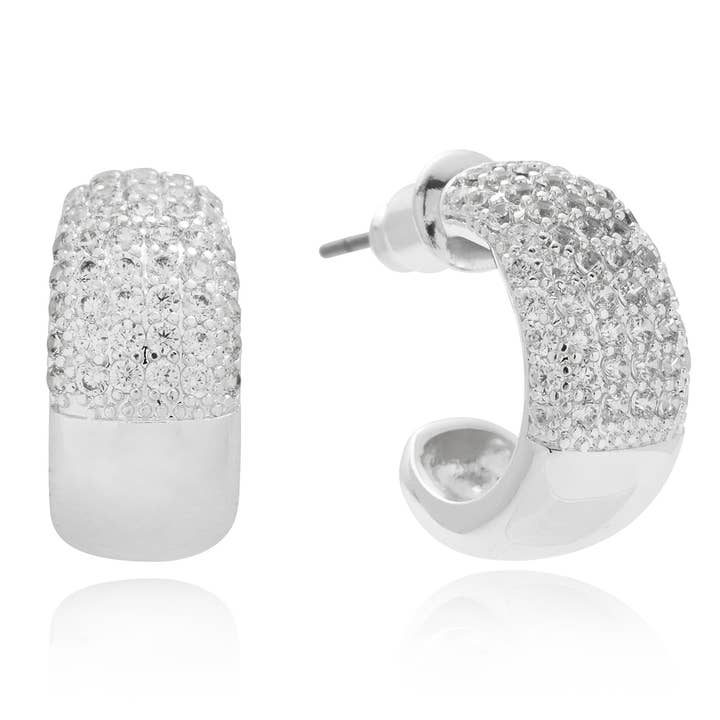 Glam Sparkle Silver Plated Hoop Earrings for wholesale by Joe Davies
