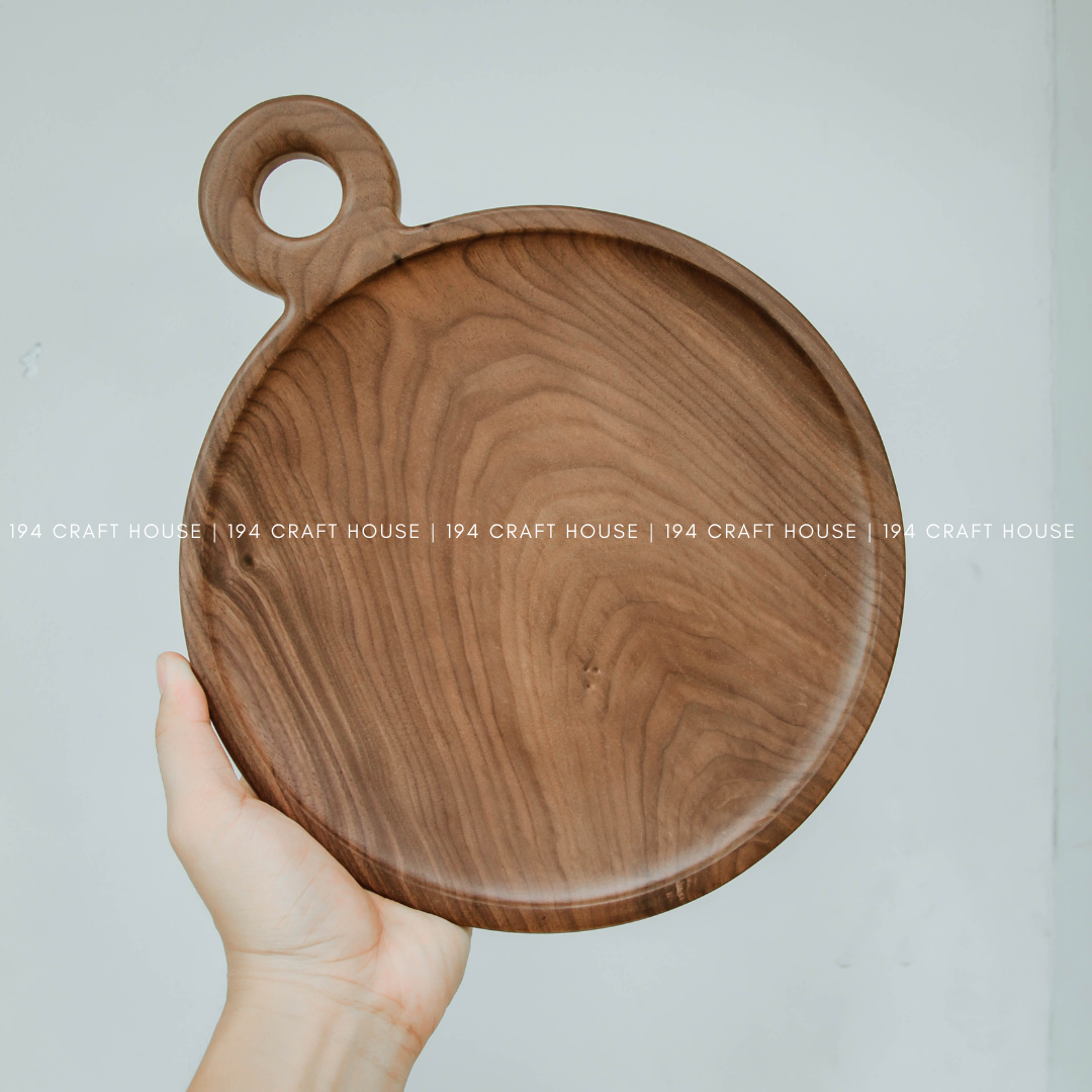 194 Craft House - Vendita all'ingrosso Vassoi da portata - Vassoio Rotondo in Legno di Noce - Piatto in Legno - Decorazione per la Casa & Regali0